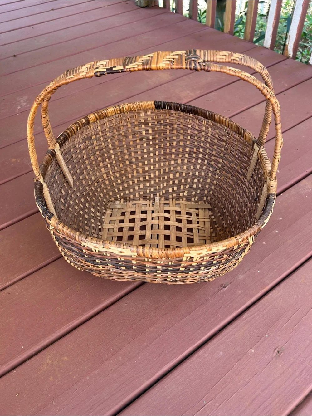 Beautiful Handwoven Brown and Tan Market Basket with Handle